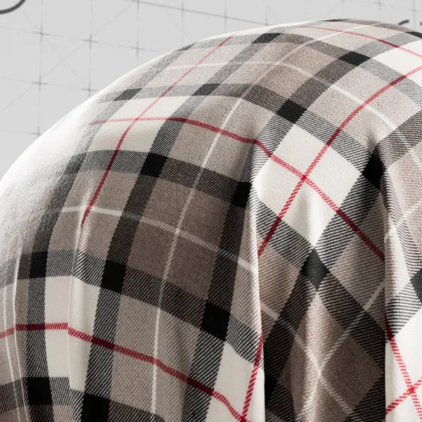 Close-up of white and beige tartan fabric
